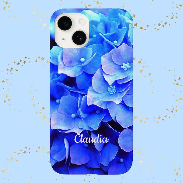 Coques Case-Mate iPhone Hydrangée bleue Monogramme Floral (Créateur téléchargé)