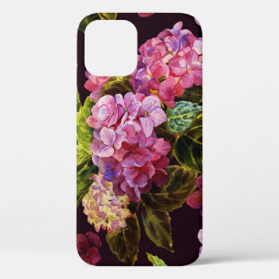 Case-Mate iPhone Case Hydrangée, foncé, motif floral transparent.