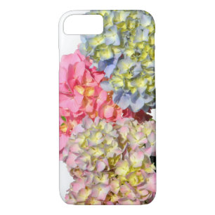 Coque iPhone 8/7 Hydrangées florales rose pâle bleu jaune vert