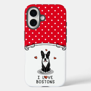 Coque Pour iPhone 16 I Love Bostons - Boston Terriers (noir & blanc)