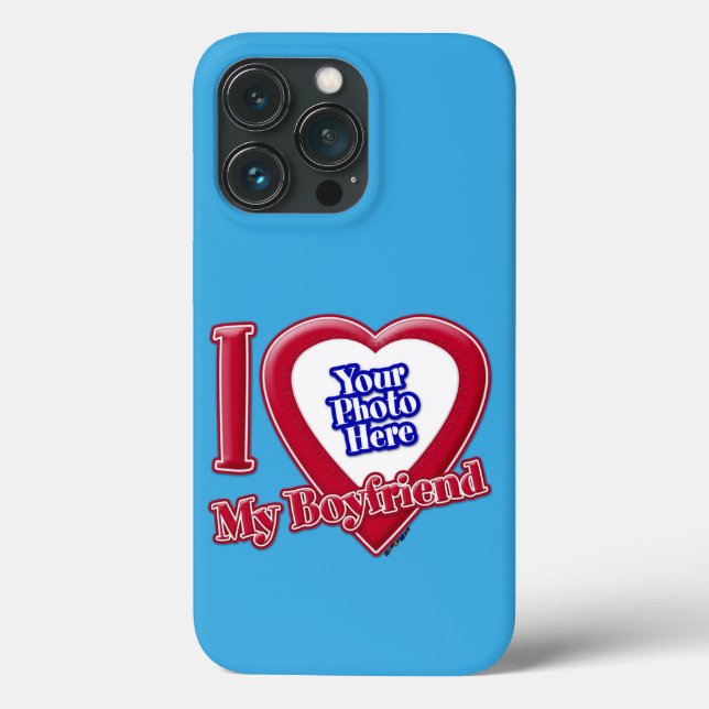 Coques Case-Mate iPhone I Love My Boyfriend Photo Red Heart Turquoise (Verso)