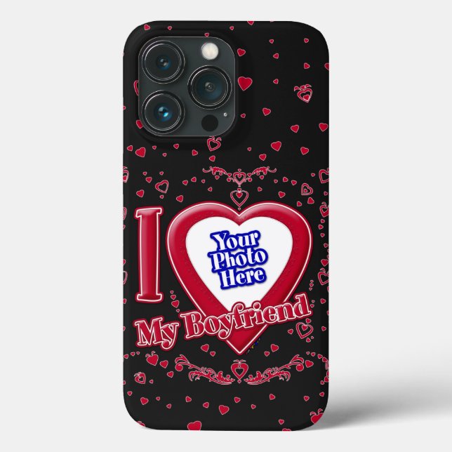 Coques Case-Mate iPhone I Love My Boyfriend Photo Red Hearts Black (Verso)