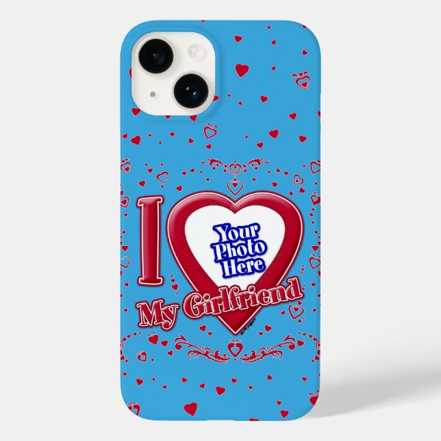 Coques Case-Mate iPhone I Love My Girlfriend Photo Red Hearts Turquoise (Verso)
