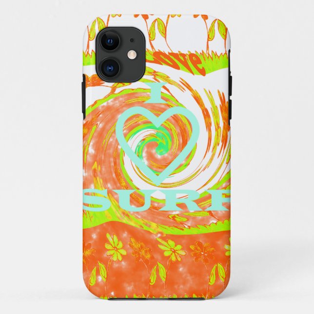 Coques Case-Mate iPhone I Love Surf : Belle Florale avec Cool Texte Art (Dos)