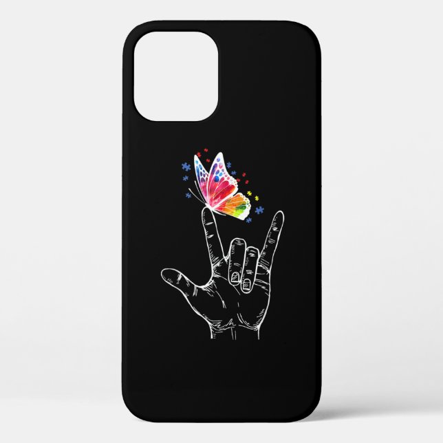 Coques Case-Mate iPhone I Love You Hand Sign Language Butterfly Autism (Verso)