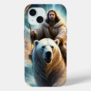 Coque Case-Mate iPhone (IA générée) Jésus sur un ours polaire