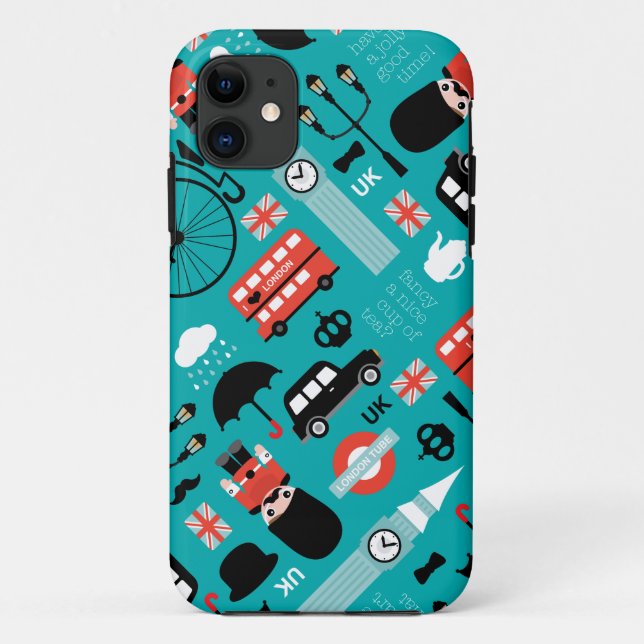 Coques Case-Mate iPhone Icône de voyage de Londres - illustration rétro (Dos)