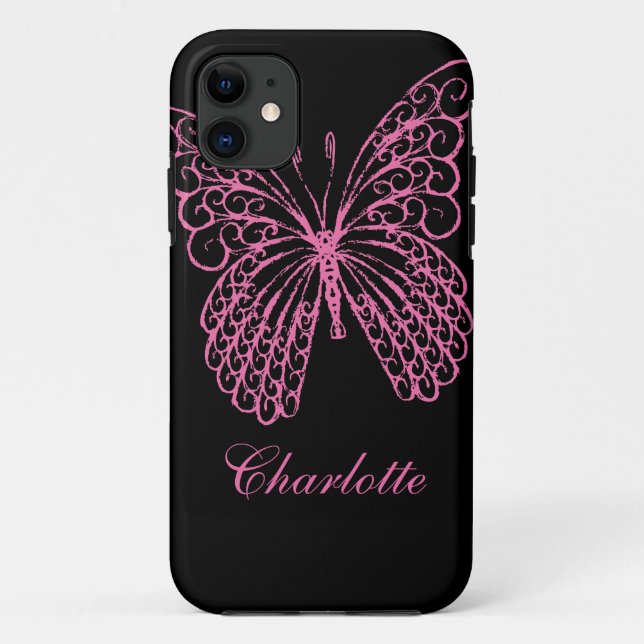Coques Case-Mate iPhone ID Coque-Mate de l'iPhone 5 à papillon rose chaud (Dos)