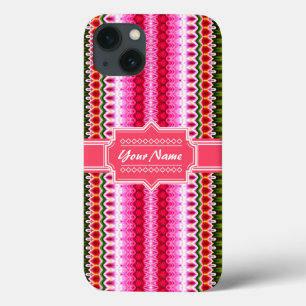 Etui iPhone 13 Ikat Chevron, Tribal Rose et Vert Personnalisé