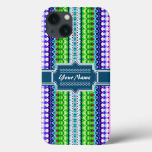 iPhone 13 Coque Ikat Chevron, tribu de Pink et Navy