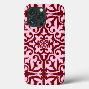 Etui iPhone 13 Pro Ikat damask pattern - Bourgogne et rose