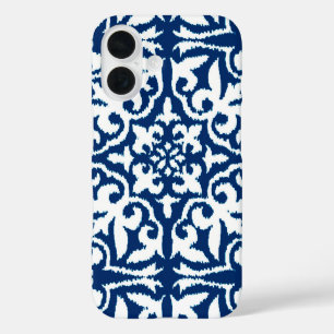 Coque Pour iPhone 16 Ikat damask pattern - Cobalt bleu et blanc