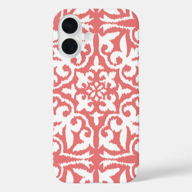 Coques Case-Mate iPhone Ikat damask pattern - Coral rose et blanc (Verso)