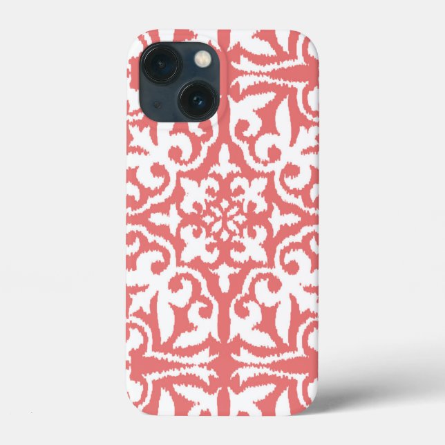 Coques Case-Mate iPhone Ikat damask pattern - Coral rose et blanc (Verso)