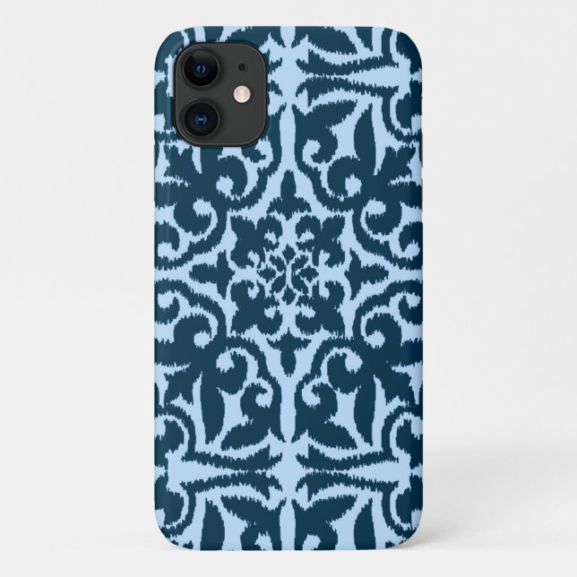 Coques Case-Mate iPhone Ikat damask pattern - Indigo foncé et bleu clair (Dos)