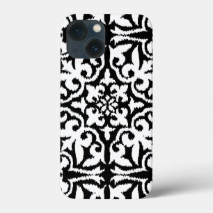 iPhone 13 Mini Coque Ikat damask pattern - noir et blanc