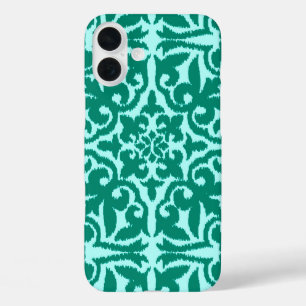 Coques iPhone 16 Plus Ikat damask pattern - Turquoise et Aqua
