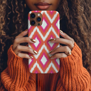 Coque iPhone 15 Pro Max Ikat de la tribu corail et rose