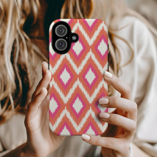 Coques iPhone 16 Ikat de la tribu corail et rose