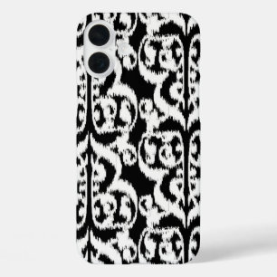 Coque Pour iPhone 16 Plus Ikat Moorish Damask - blanc et noir
