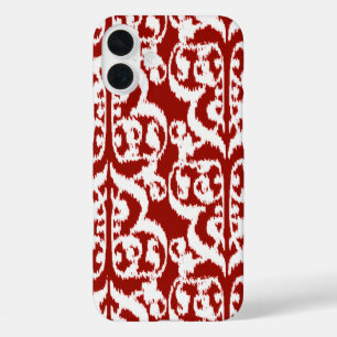 Coques iPhone 16 Plus Ikat Moorish Damask - rouge foncé et blanc