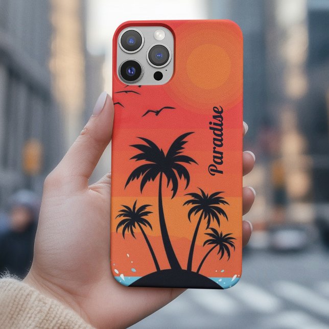 Coques Case-Mate iPhone Île des Palmiers sous un Ciel Rouge (Créateur téléchargé)