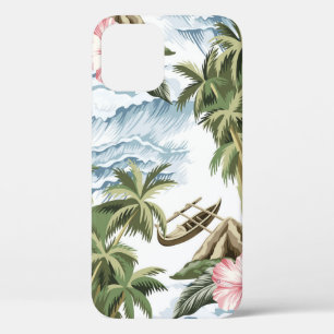 Case-Mate iPhone Case Ile vintage hawaïenne, palmier, bateau, rose
