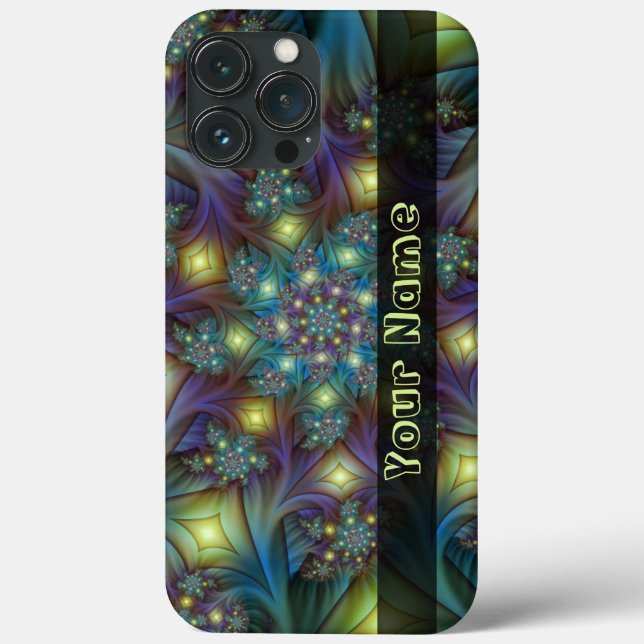 Coques Case-Mate iPhone Illuminé bleu Abstrait violet Fractal Nom (Verso)