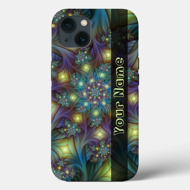 Coques Case-Mate iPhone Illuminé bleu Abstrait violet Fractal Nom (Verso)