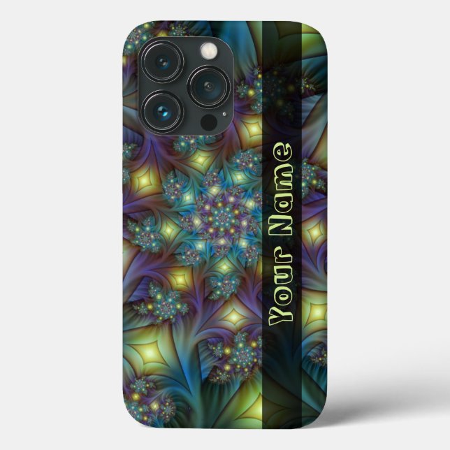 Coques Case-Mate iPhone Illuminé bleu Abstrait violet Fractal Nom (Verso)