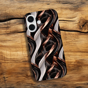 Coque Pour iPhone 16 Illusion 3D Abstraite en noir, blanc et cuivre