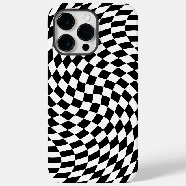 Coques Case-Mate iPhone Illusion optique blanche et noire À damiers vague (Verso)