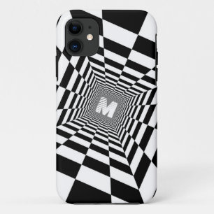 Etui iPhone Case-Mate Illusion optique noire et blanche, Monogramme blan