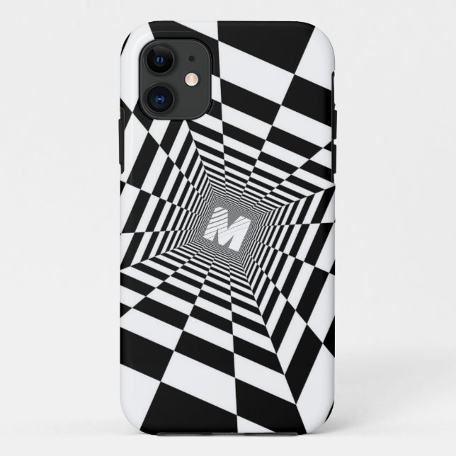 Coques Case-Mate iPhone Illusion optique noire et blanche, Monogramme blan (Dos)
