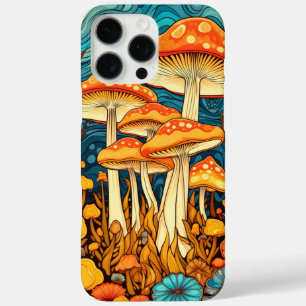 Coque iPhone 16 Pro Max Illustration artistique de champignons rétro en fo
