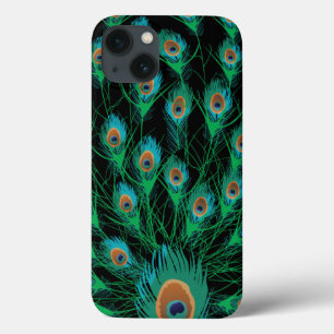 Etui iPhone Case-Mate Illustration avec des plumes de paon sur le noir