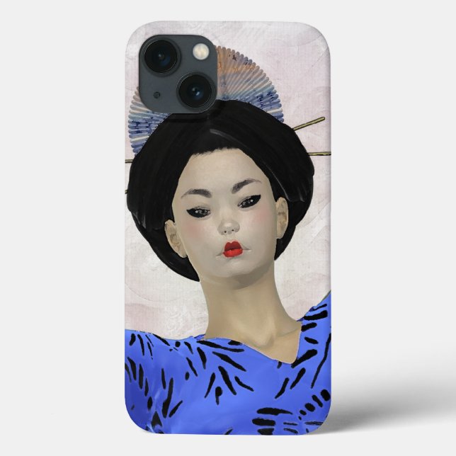 Coques Case-Mate iPhone Illustration Blue Kimono Geisha (Verso)