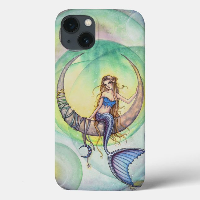 Coques Case-Mate iPhone Illustration d'art de sirène aquarelle Cobalt Moon (Verso)