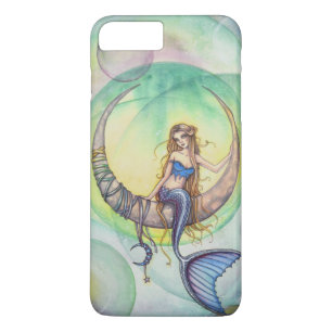 Coque iPhone 7 Plus Illustration d'art de sirène aquarelle Lune Cobalt