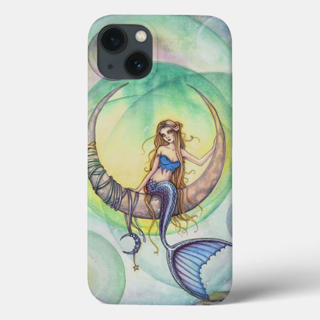 Coques Case-Mate iPhone Illustration d'art de sirène aquarelle Lune Cobalt (Verso)