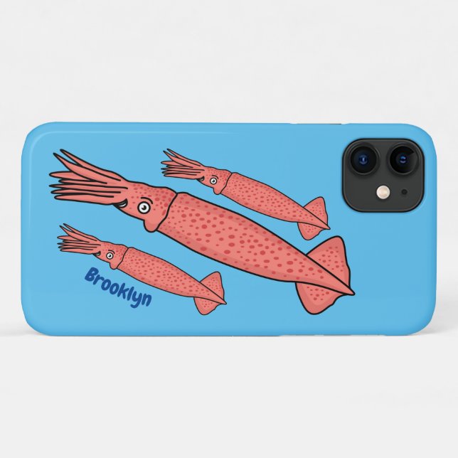 Coques Case-Mate iPhone Illustration de calamar rose (Dos (Horizontal))