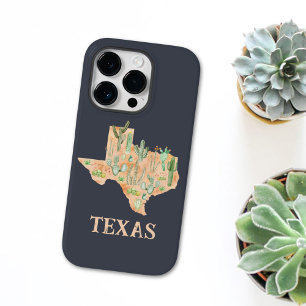Coque iPhone 16 Pro Illustration de carte du Texas à l'aquarelle Cactu