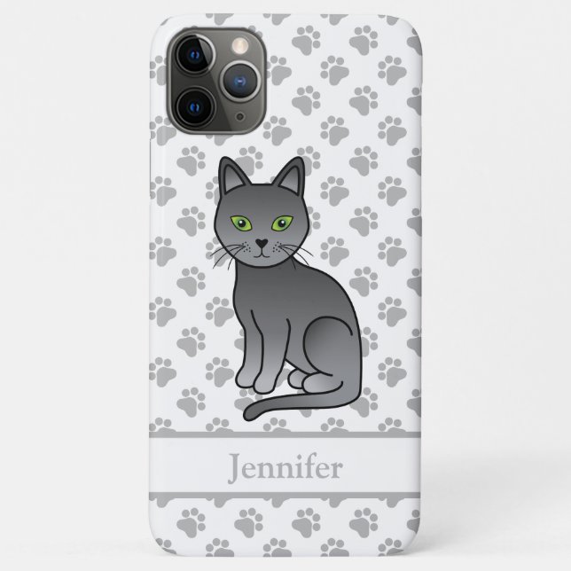 Coques Case-Mate iPhone Illustration de chat de dessin animé mignon bleu r (Dos)