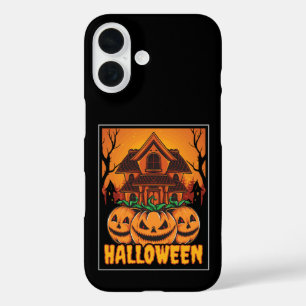 Coque Pour iPhone 16 Illustration de citrouille de maison hantée Hallow