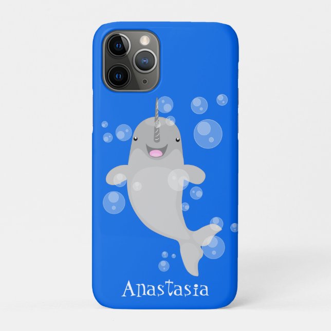 Coques Case-Mate iPhone Illustration de dessin animé de narval heureux ave (Dos)