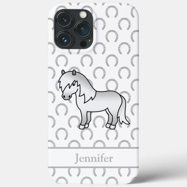 Coques Case-Mate iPhone Illustration de dessin animé de poney Shetland gri (Verso)