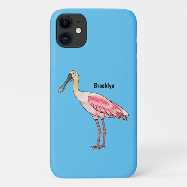 Coques Case-Mate iPhone Illustration de dessin animé d'oiseau spatule rosé (Dos)