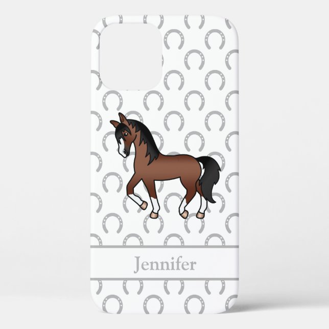 Coques Case-Mate iPhone Illustration de dessin animé mignon de cheval bai  (Verso)