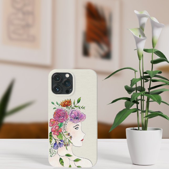 Coques Case-Mate iPhone Illustration de femme avec des fleurs (Créateur téléchargé)
