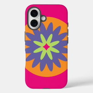 Coque Pour iPhone 16 illustration de formes florales orange et rose